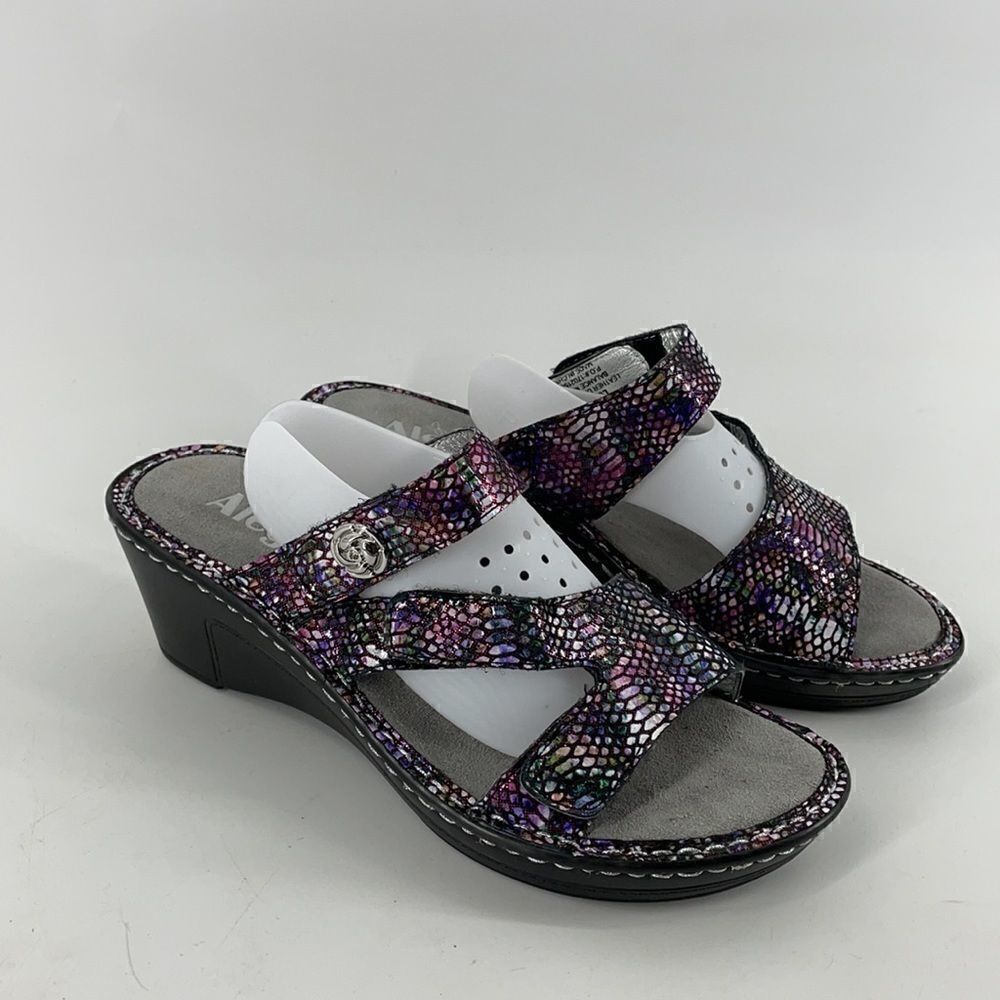 ALEGRIA LOTI SNAKESKIN SANDALS 